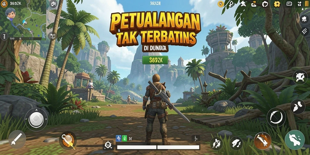 Screenshot gameplay 369ZK dengan dunia terbuka yang luas dan indah.