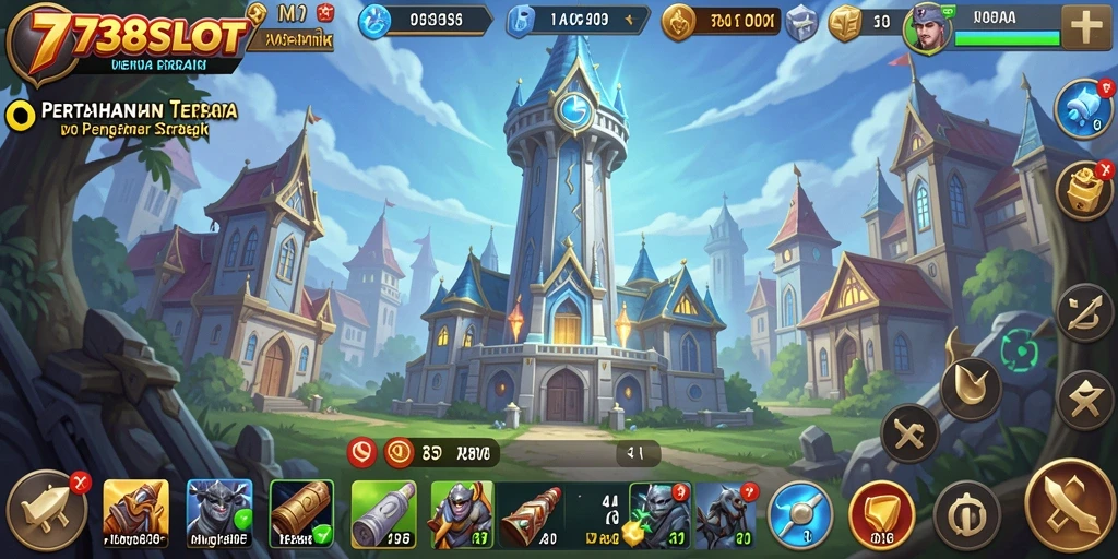 Tampilan gameplay menara pertahanan yang menarik di 738SLOT.