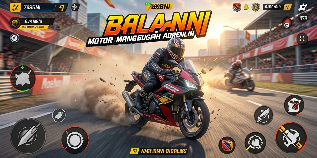 Screenshot 789BNI menampilkan aksi balapan motor yang seru.