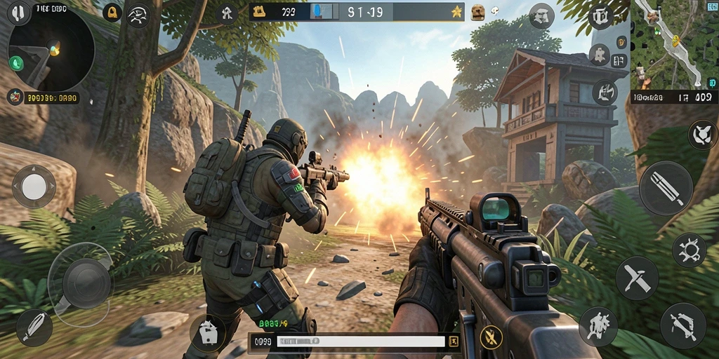 Screeshot dari game TPS 9939 yang menampilkan aksi tembak-menembak.
