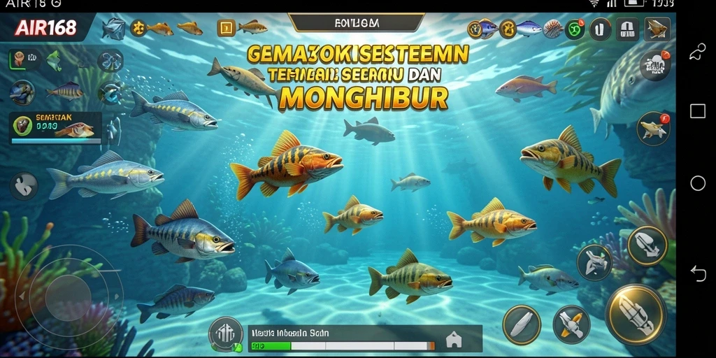 Tangkapan layar AIR168 menampilkan aksi seru dalam menembak ikan.