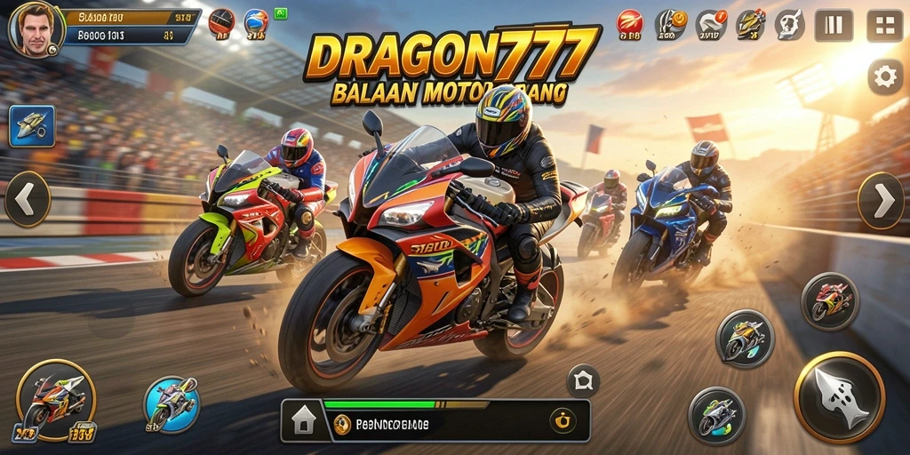 Gameplay menegangkan dari DRAGON777 di lintasan balapan motor.