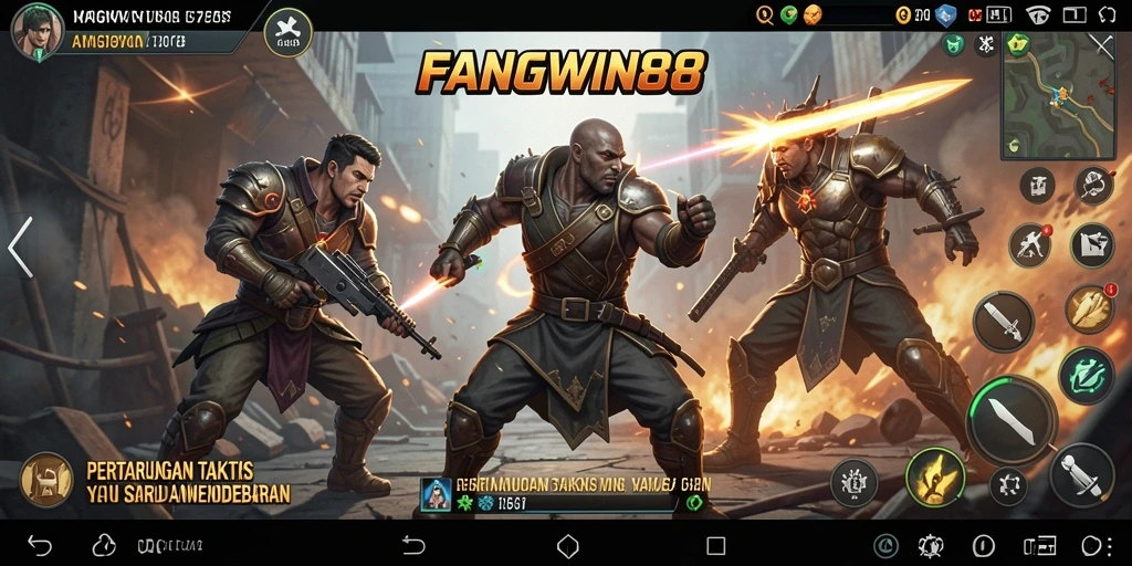 Screenshot gameplay FANGWIN88 dengan karakter sedang bertarung.
