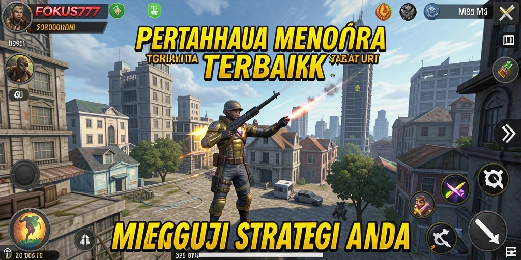 Tampilan menarik dari gameplay FOKUS777 menampilkan aksi Tower Defense yang seru.