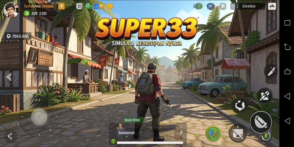 Screenshot gameplay SUPER33 yang menunjukkan interaksi karakter.