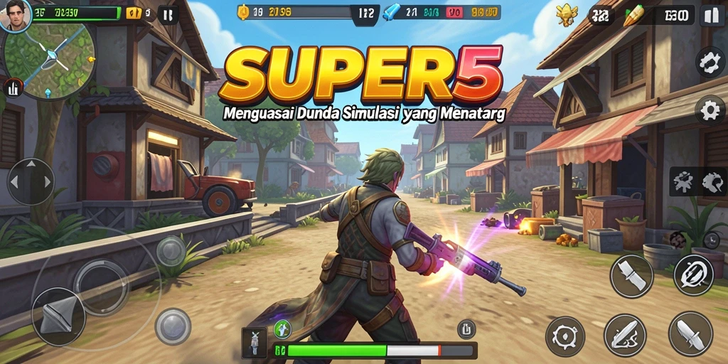 Tampilan gameplay SUPER5 yang menarik dengan berbagai aktivitas simulasi.