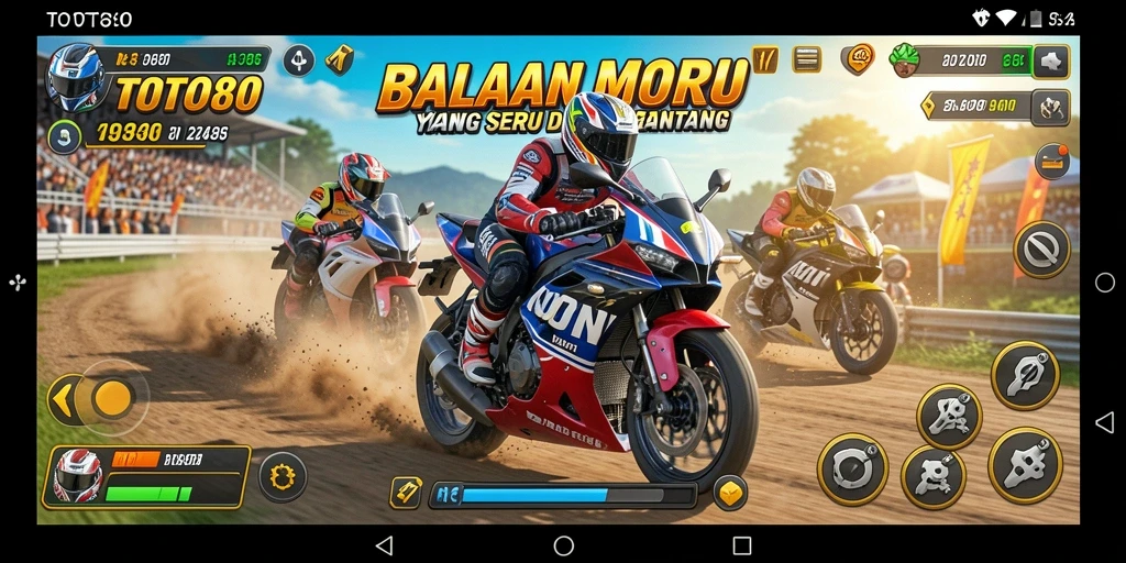Tangkapan layar TOTO80 menampilkan aksi balapan motor yang seru.