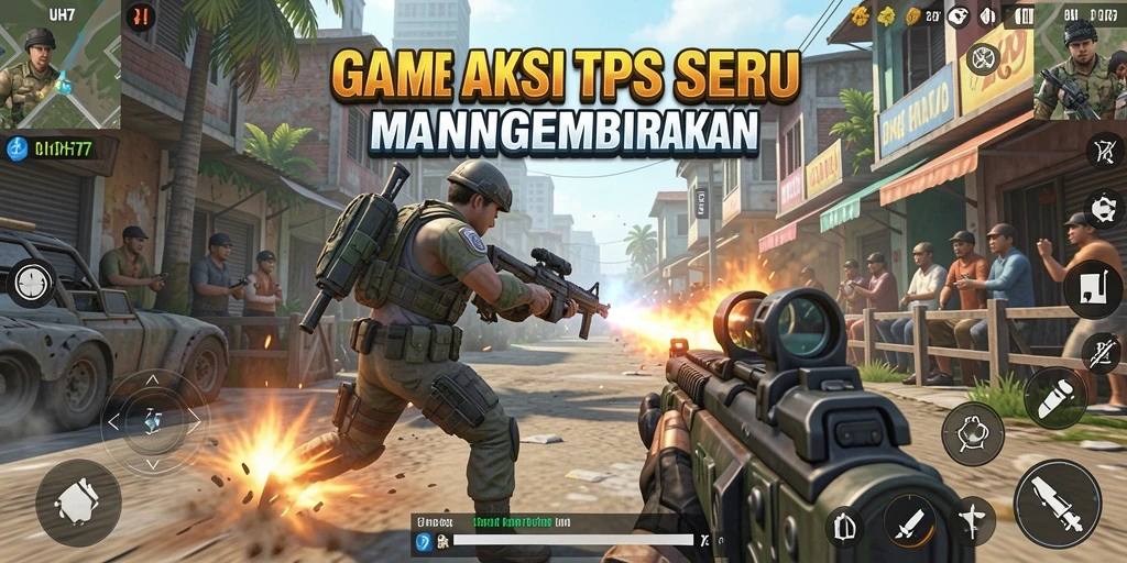 Screenshot UH77 menunjukkan karakter dalam aksi tembak-menembak seru.