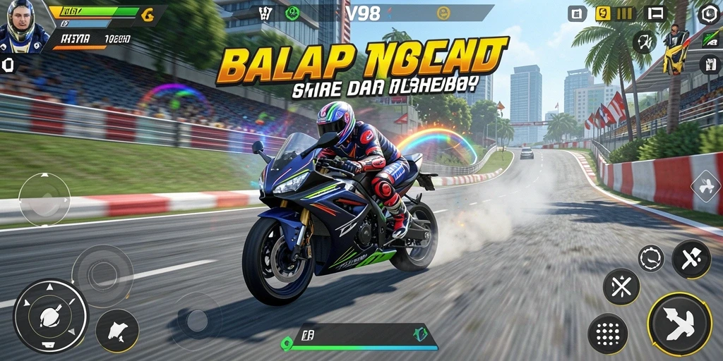 Tampilan exciting balap motor dalam gameplay V98.